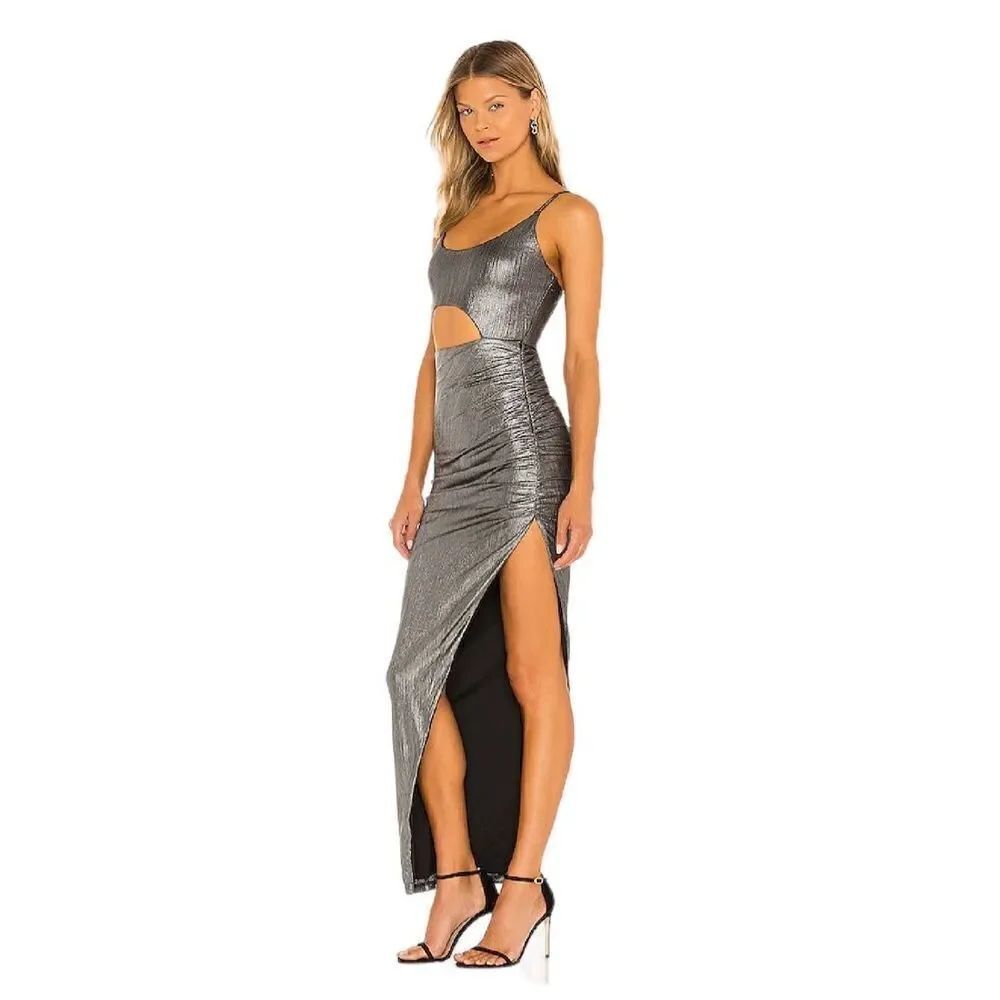 Superdown Ruched Miyah Cutout Metallic Maxi Dress Womens Blue Size XS